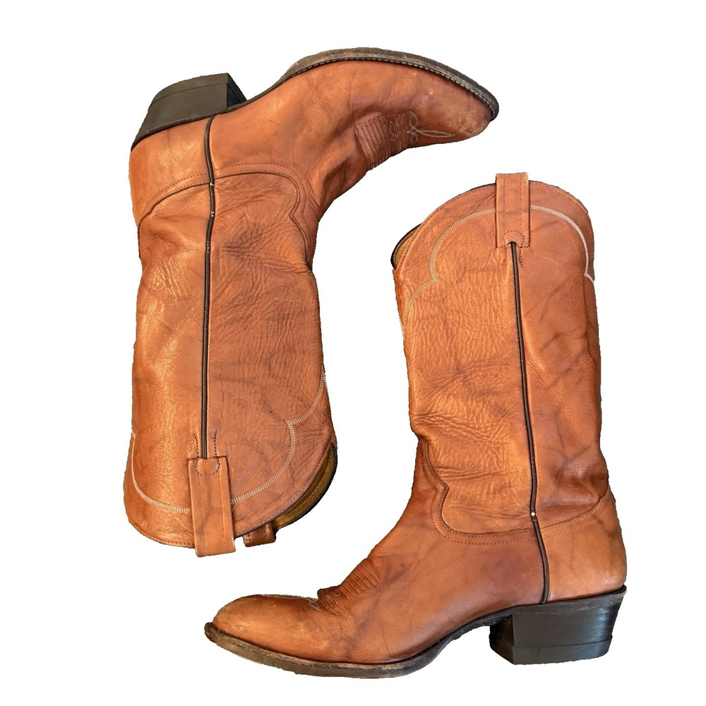 Tony Lama Cowboy Boots Men 10.5D Brown Leather Vintage Made in USA